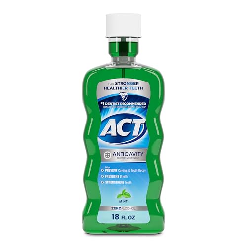 ACT Anticavity Zero Alcohol Fluoride Mouthwash (18 fl oz, Mint)