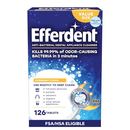 Efferdent Retainer & Denture Cleaning Tablets (Overnight Whitening, 126 ct)