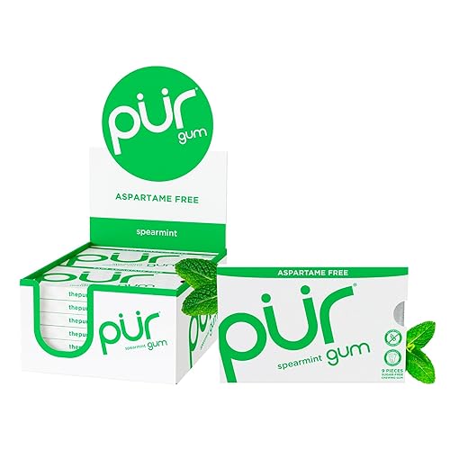 PUR Aspartame-Free Xylitol Gum (Spearmint, 9 Pieces x 12 Packs)