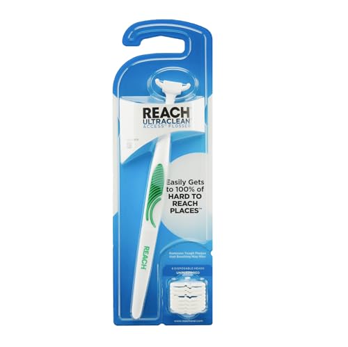 REACH Ultraclean Access Flosser Starter Pack (1 Handle + 8 Heads, Unflavored)